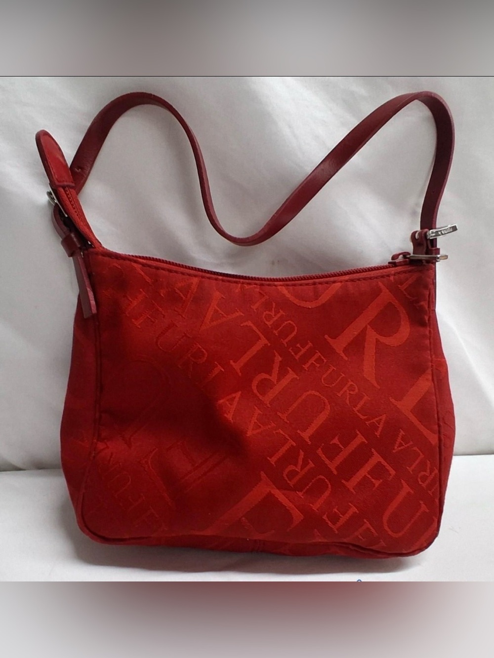 Furla Red Jacquard Shoulder Bag with Monogram Print